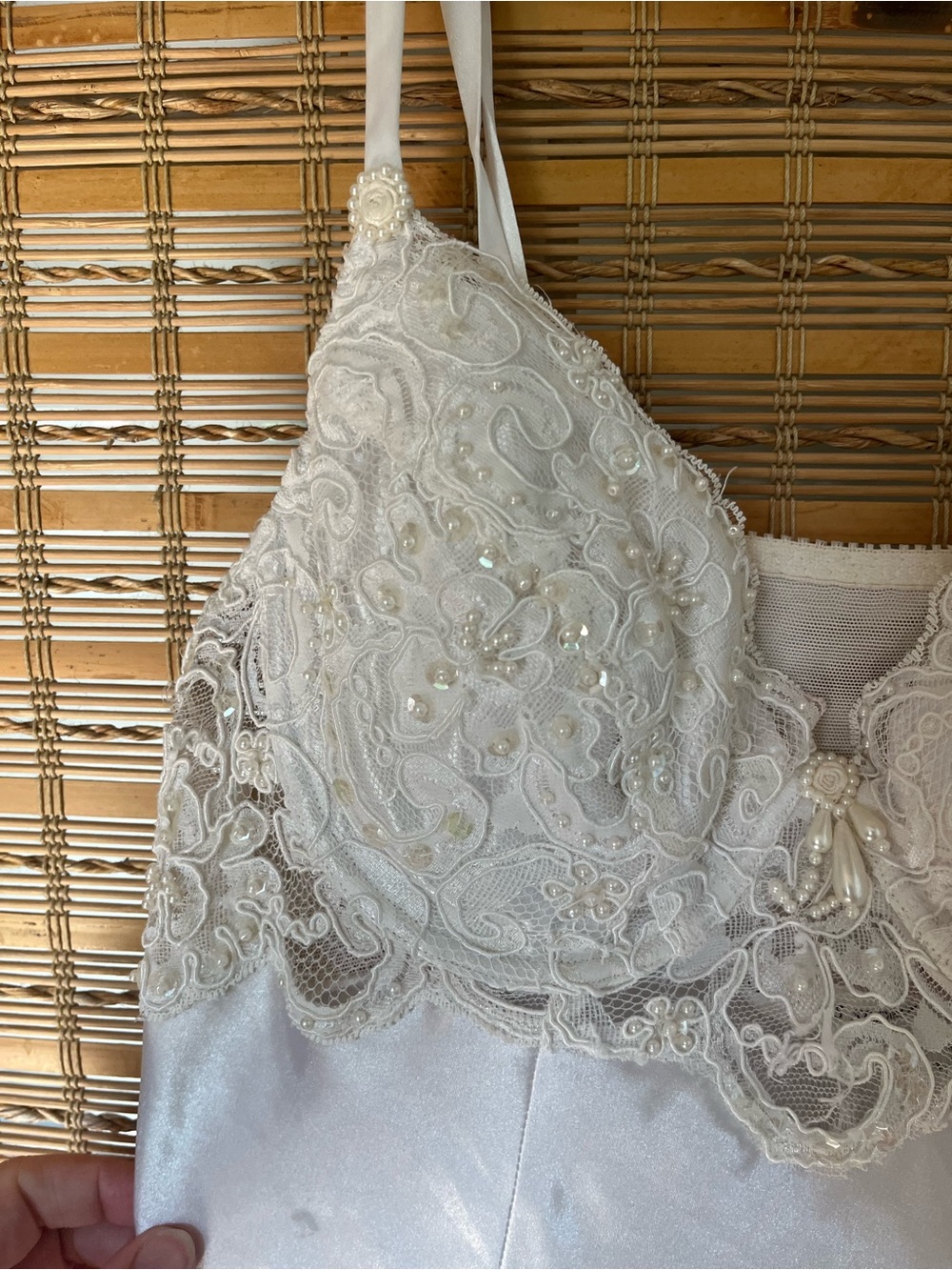 Victoria’s Secret white satin slip dress with beads, lace, and pearls 90s - Picture 11 of 16